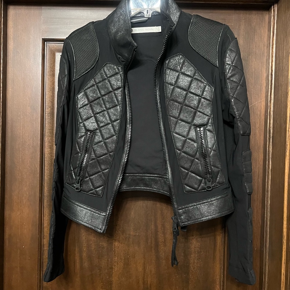 Blanc Noir Black Leather Quilted Jacket